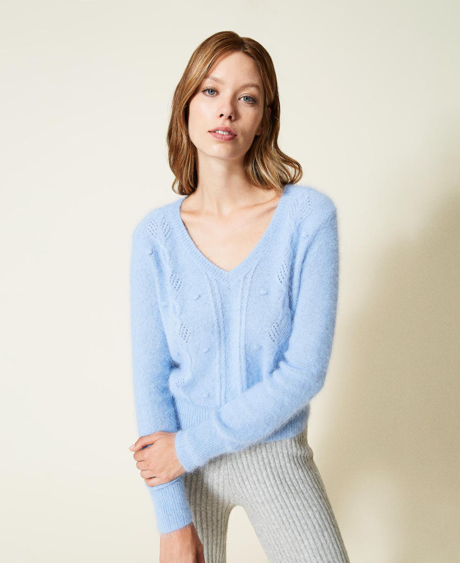 Angora blend jumper with cable knit