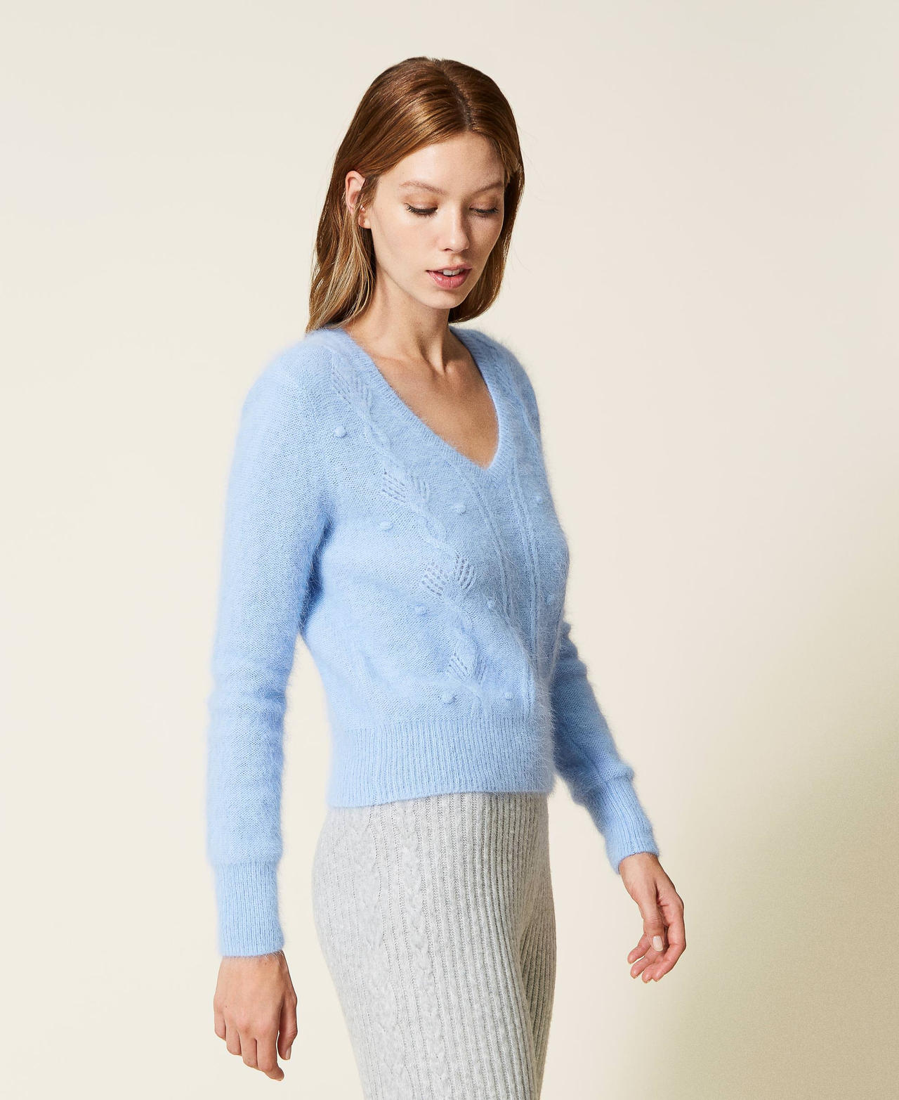 Angora blend jumper with cable knit