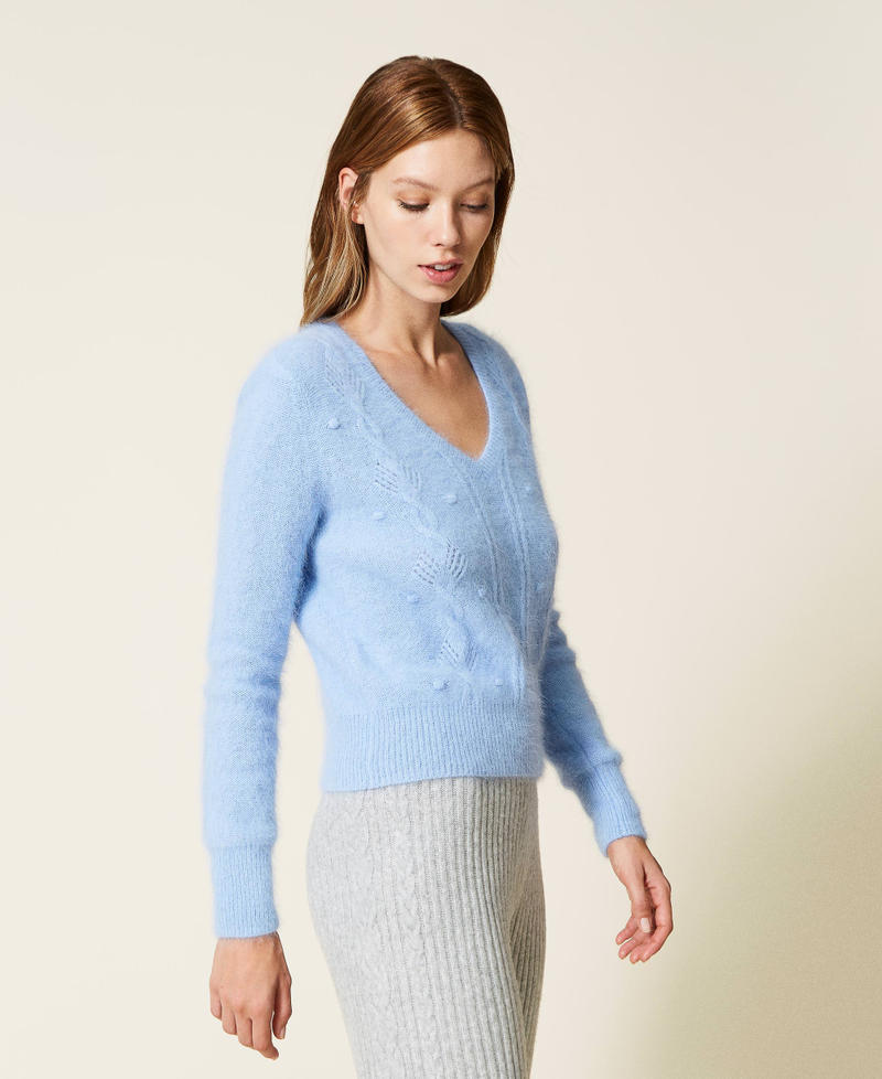 Angora blend jumper with cable knit "Periwinkle" Purple Woman 222LL3FBB-02