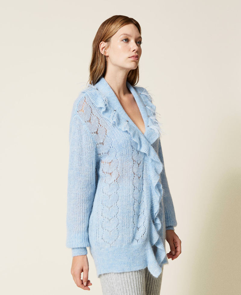 Cardigan oversize avec plumes et strass