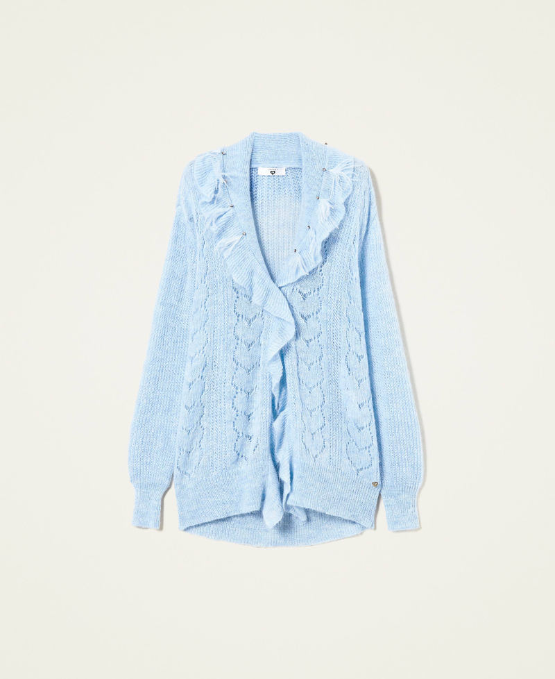 Oversized cardigan with feathers and rhinestones Ice Blue Woman 222LL3GAA-0S