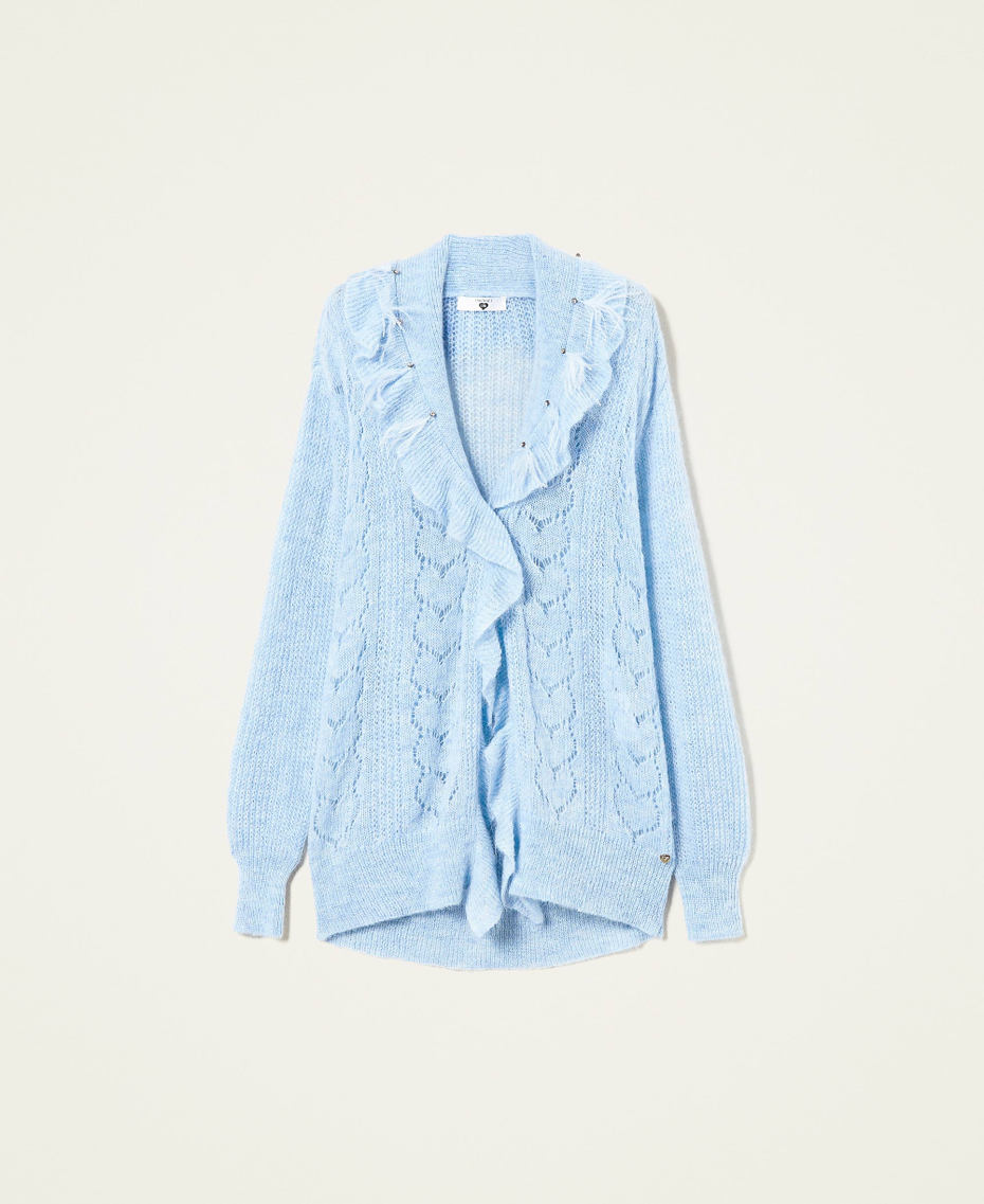 Oversized cardigan with feathers and rhinestones