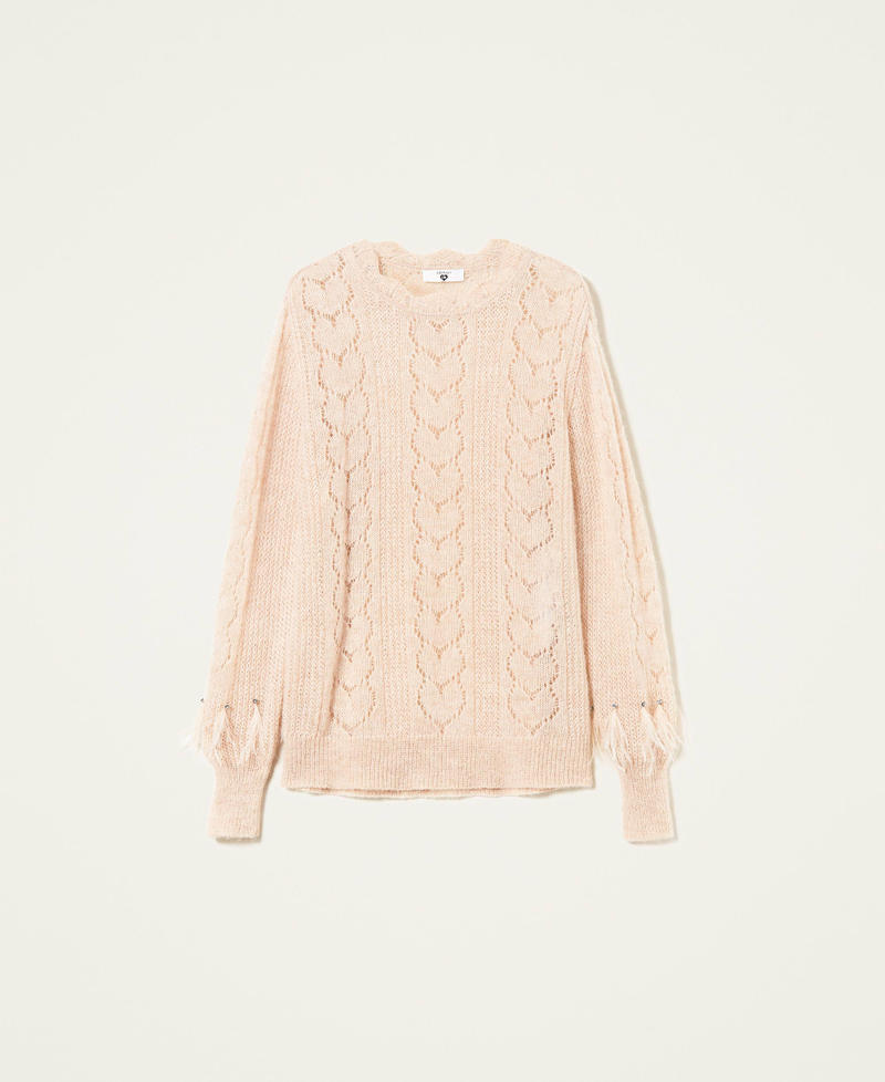 Jumper with feathers and rhinestones