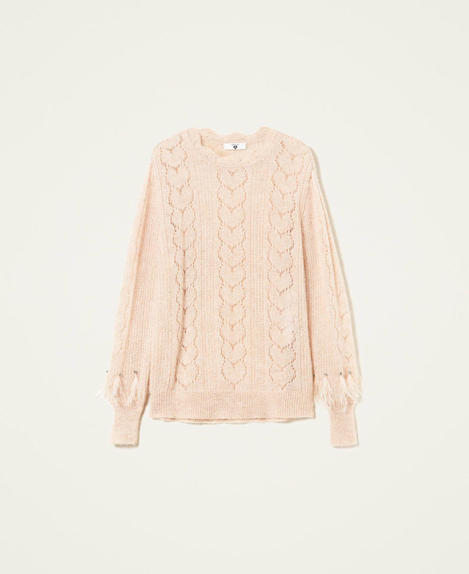 Jumper with feathers and rhinestones