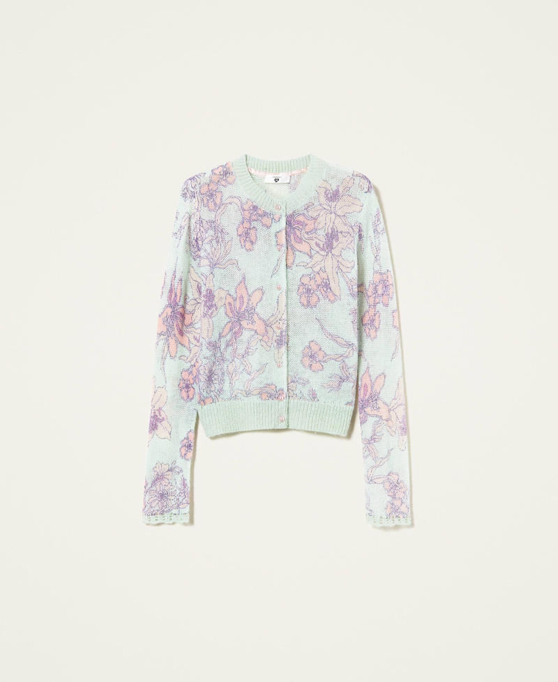 Short cardigan with floral print "Laurel" Green / Pastel Pink / Sugar Small Flower Print Woman 222LL3TAA-0S