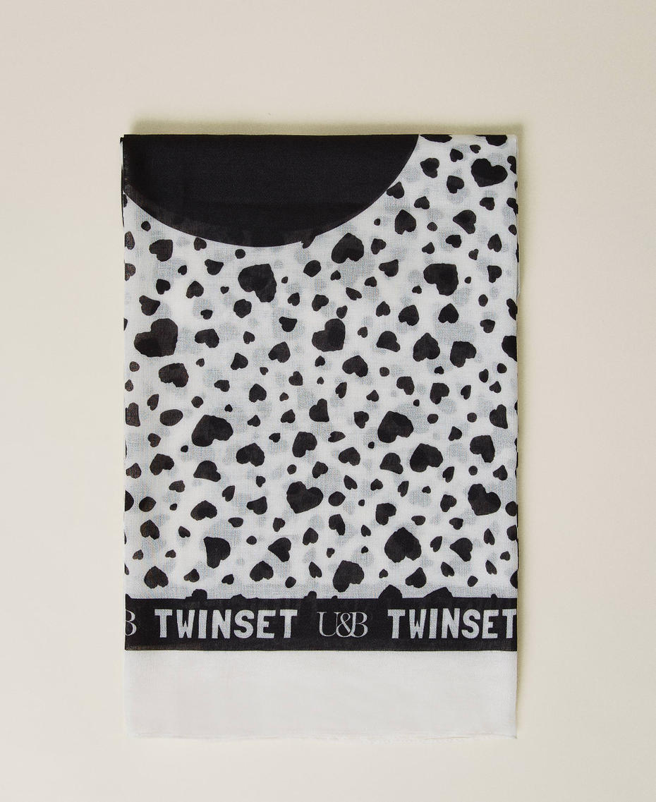 Kefiah with print and contrasting logo Two-tone Black / "Sugar" White Woman 222LL41KK_10208_01