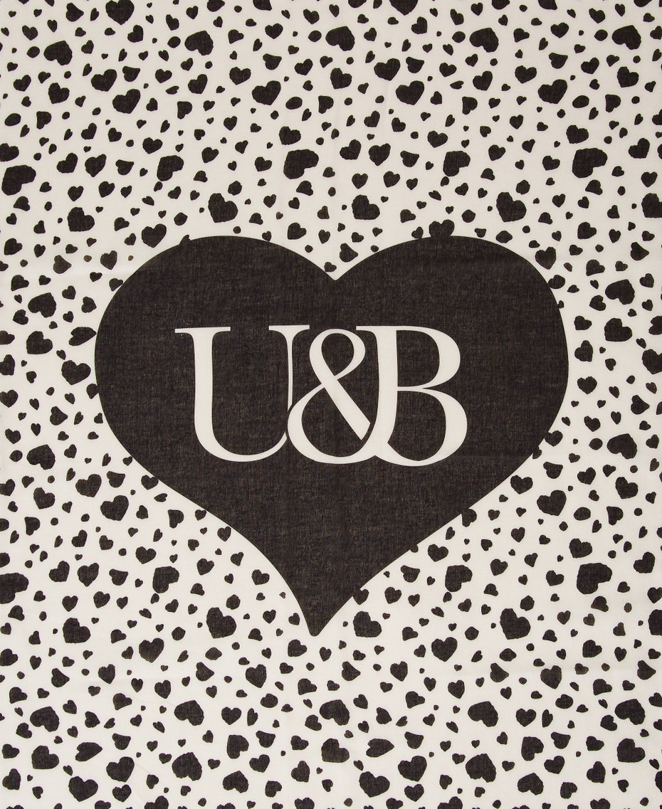 Kefiah with print and contrasting logo Two-tone Black / "Sugar" White Woman 222LL41KK_10208_04