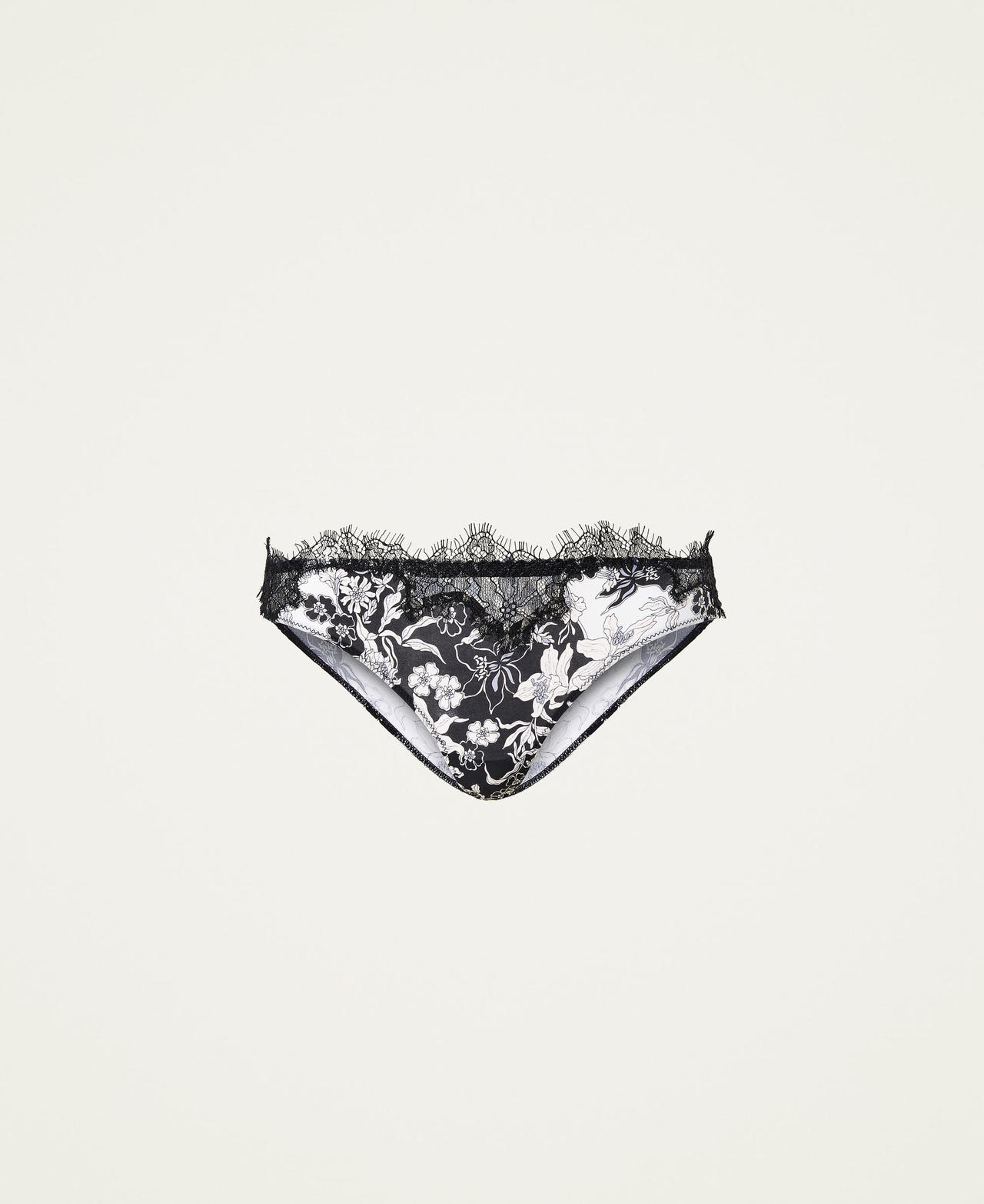 Slip floral avec dentelle festonn&eacute;e