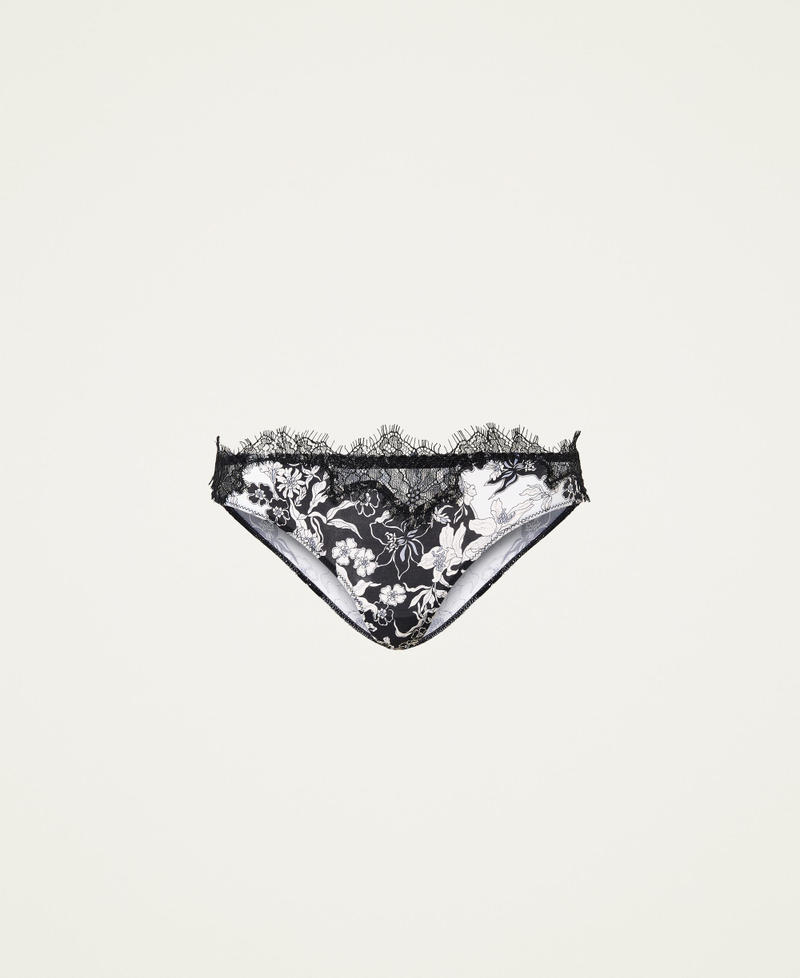 Slip floral avec dentelle festonn&eacute;e
