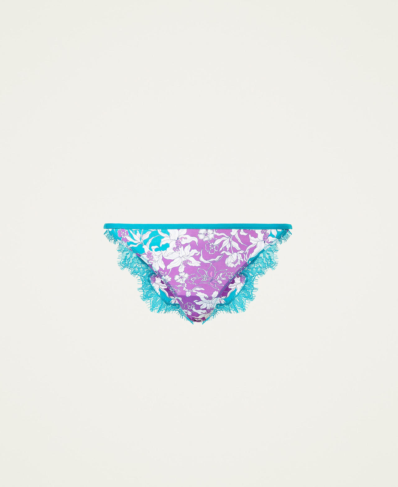 Slip br&eacute;silien floral avec dentelle