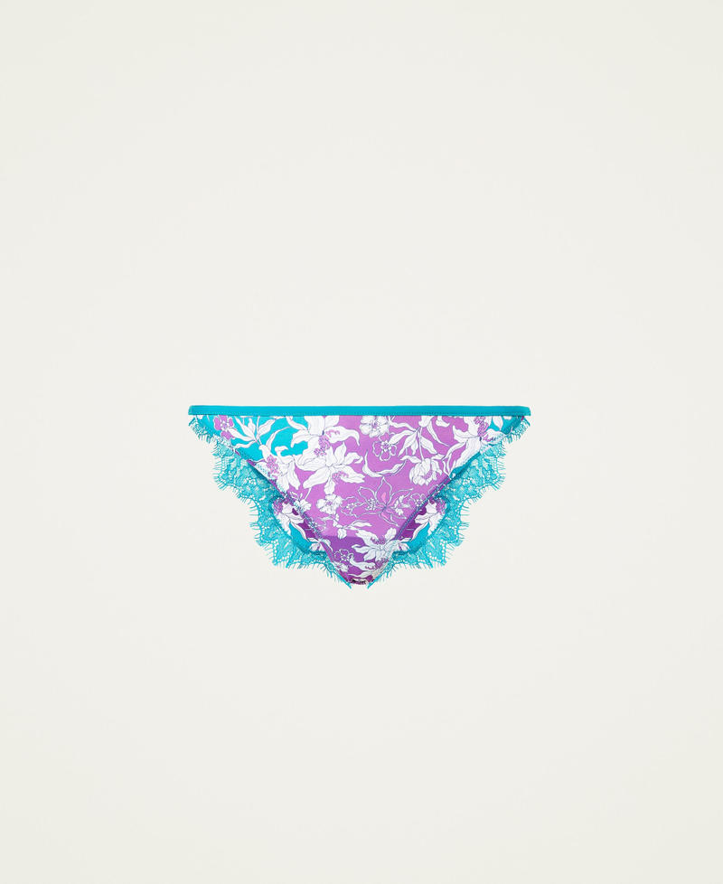 Slip br&eacute;silien floral avec dentelle