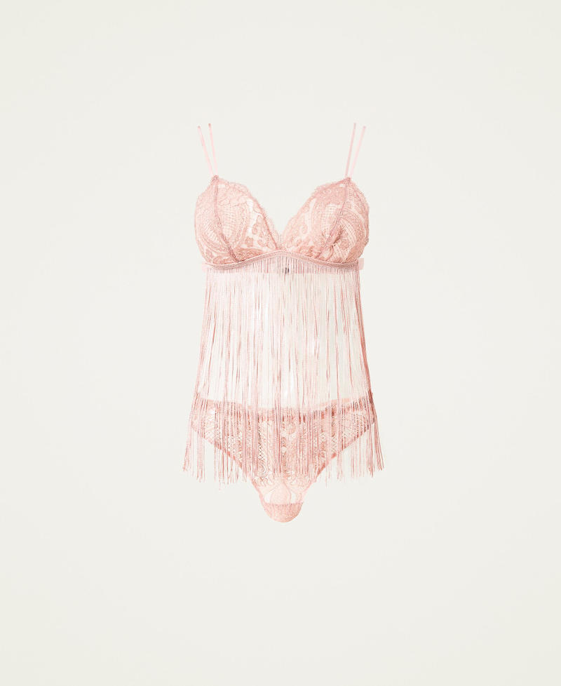 Lace triangle bra and g-string Two-tone "Pastel” Pink / Lurex Woman 222LL6C22_10079_0S