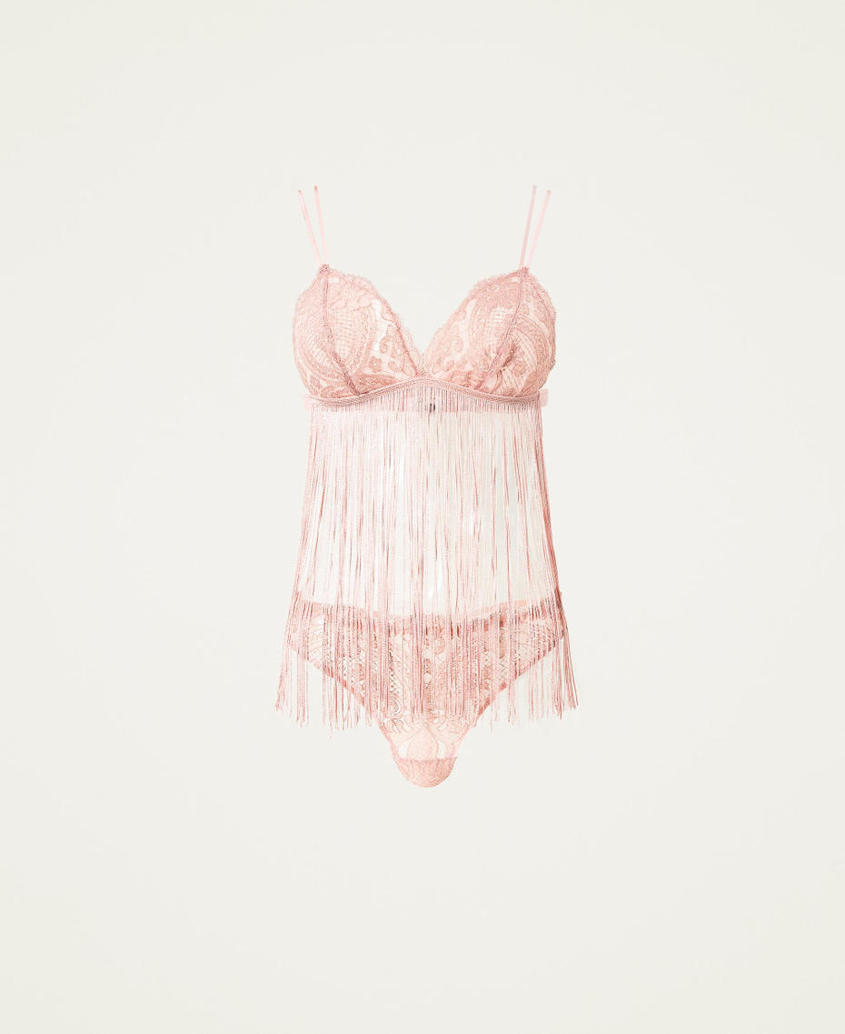 Lace triangle bra and g-string Two-tone "Pastel” Pink / Lurex Woman 222LL6C22_10079_S0