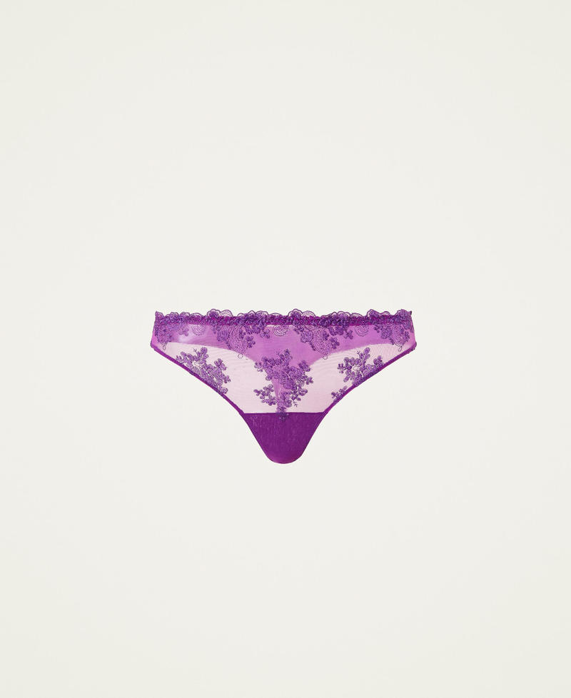 Tulle G-string with embroidery "Violet Cyclamen" Purple Woman 222LL6DZZ-0S
