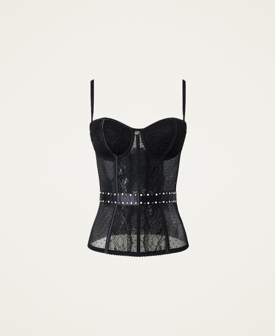 Padded tulle and lace bustier Black Woman 222LL6E11-0S