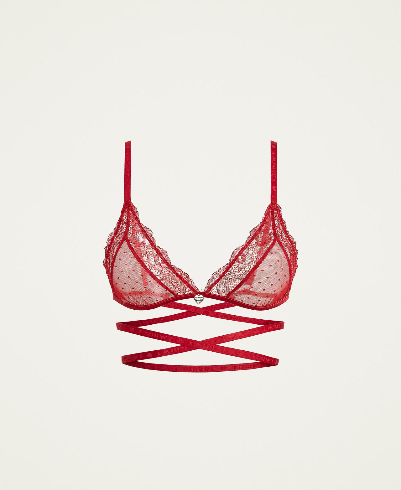 Tulle and lace triangle bra Woman, Red