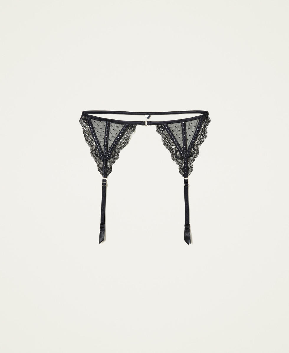 Tulle and lace garter belt Woman, Black
