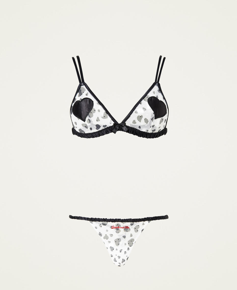 Soutien-gorge triangle et string avec cœurs Bicolore Imprimé Cœurs/Noir Femme 222LL6GSS_10090_S0