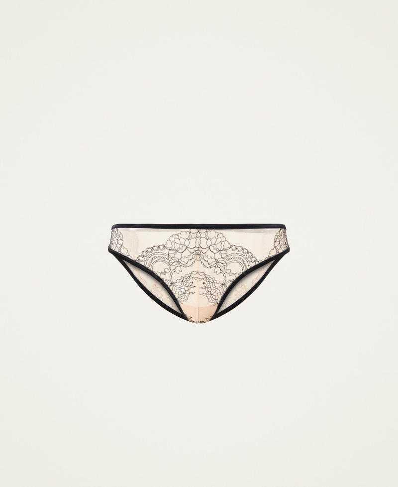 Slip en dentelle rebrod&eacute;e et tulle