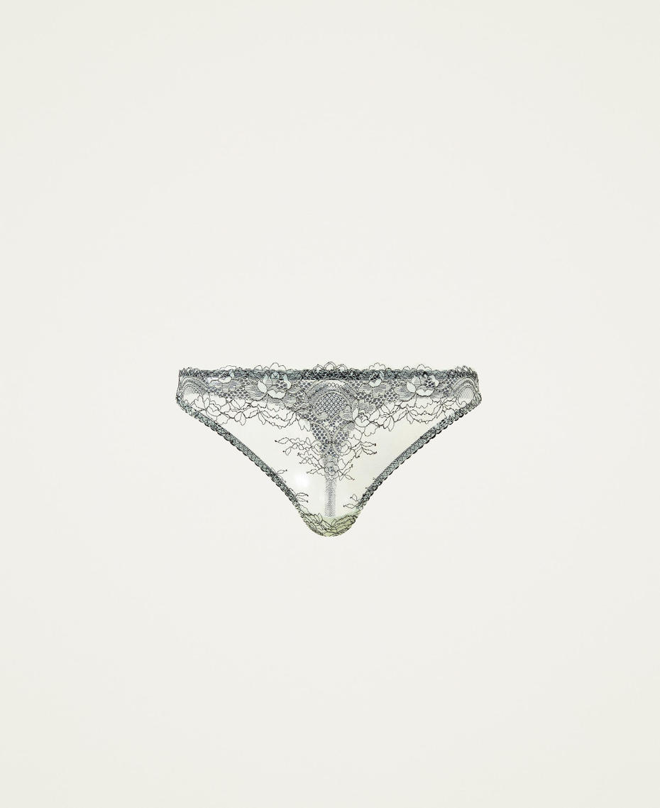 Lace and tulle G-string Two-tone "Laurel" Green / Black Woman 222LL6H88-0S