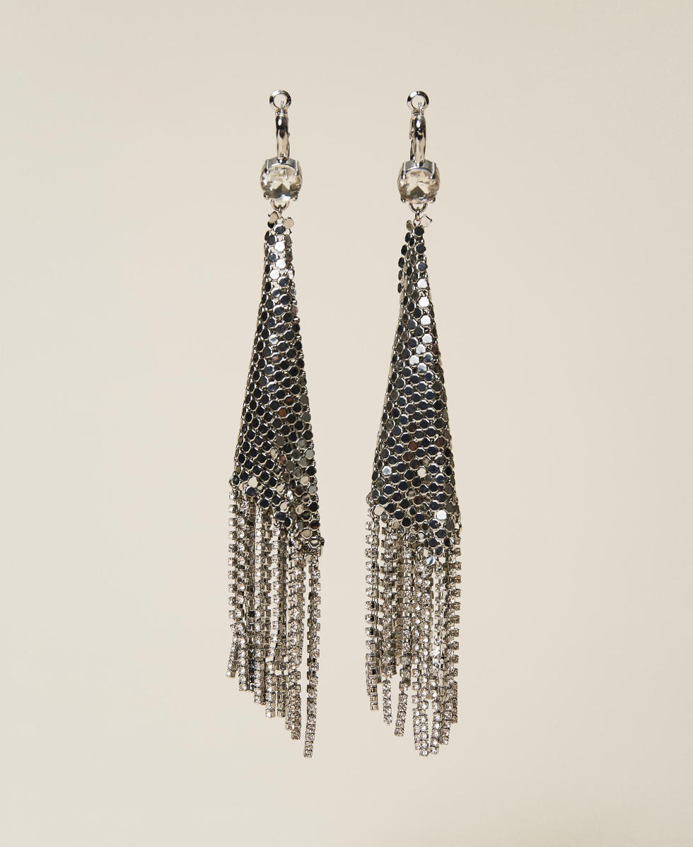 Metal mesh earrings with fringes Woman Silver TWINSET Milano