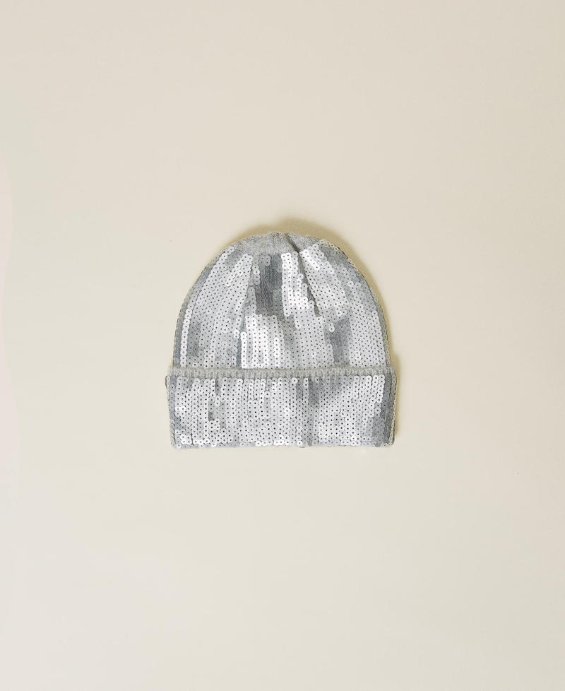 Knit beanie with sequins Silver Woman 222TA4043_00055_01