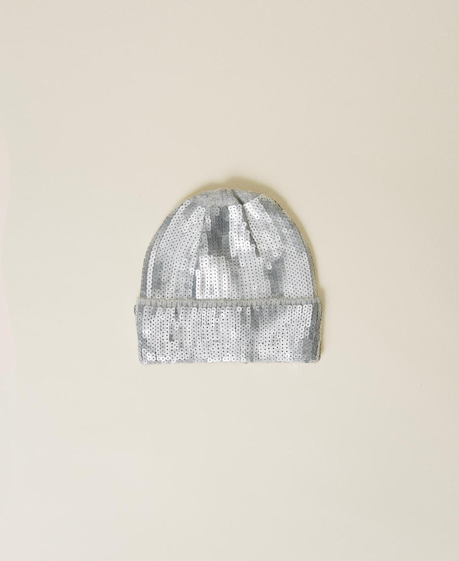 Knit beanie with sequins Silver Woman 222TA4043_00055_01
