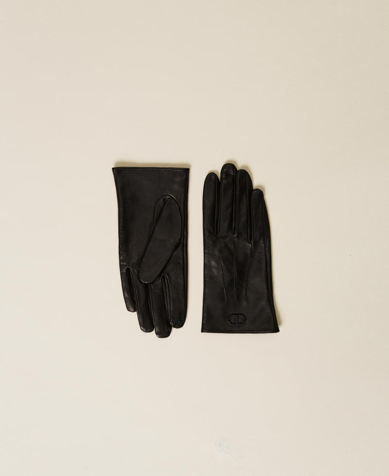 Leather gloves with logo