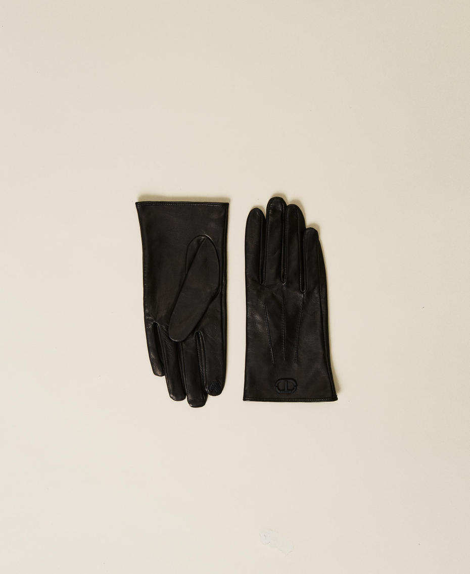 Handschuhe aus Leder mit Logo Schwarz Frau 222TA4052-01