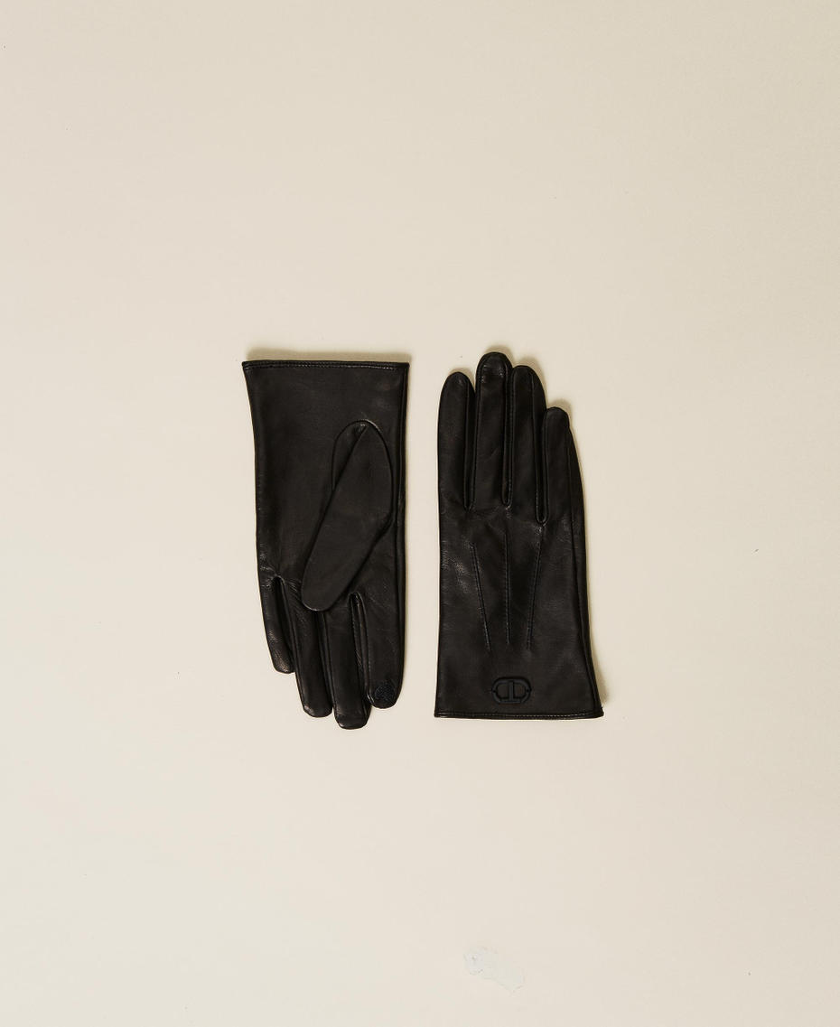 Leather gloves with logo