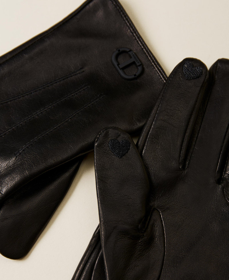 Handschuhe aus Leder mit Logo Schwarz Frau 222TA4052-02