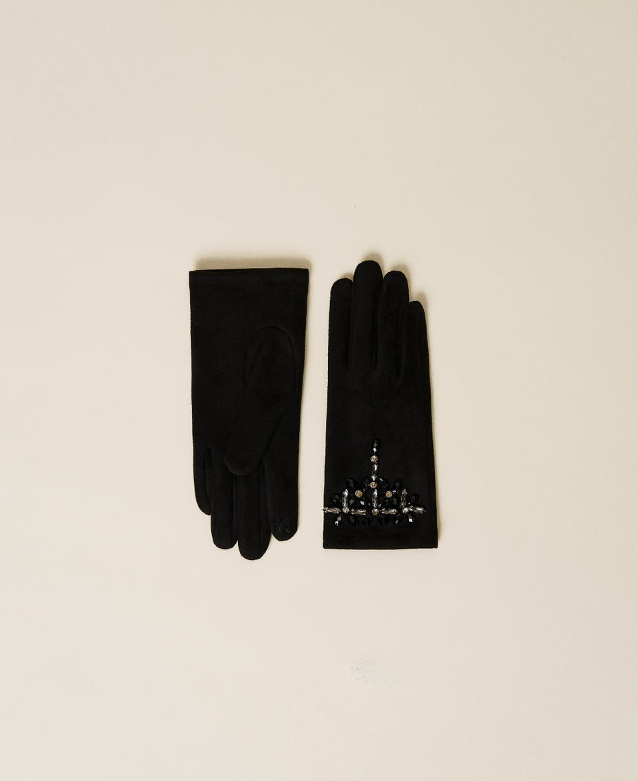 Gloves with handmade embroidery Black Woman 222TA4054-01