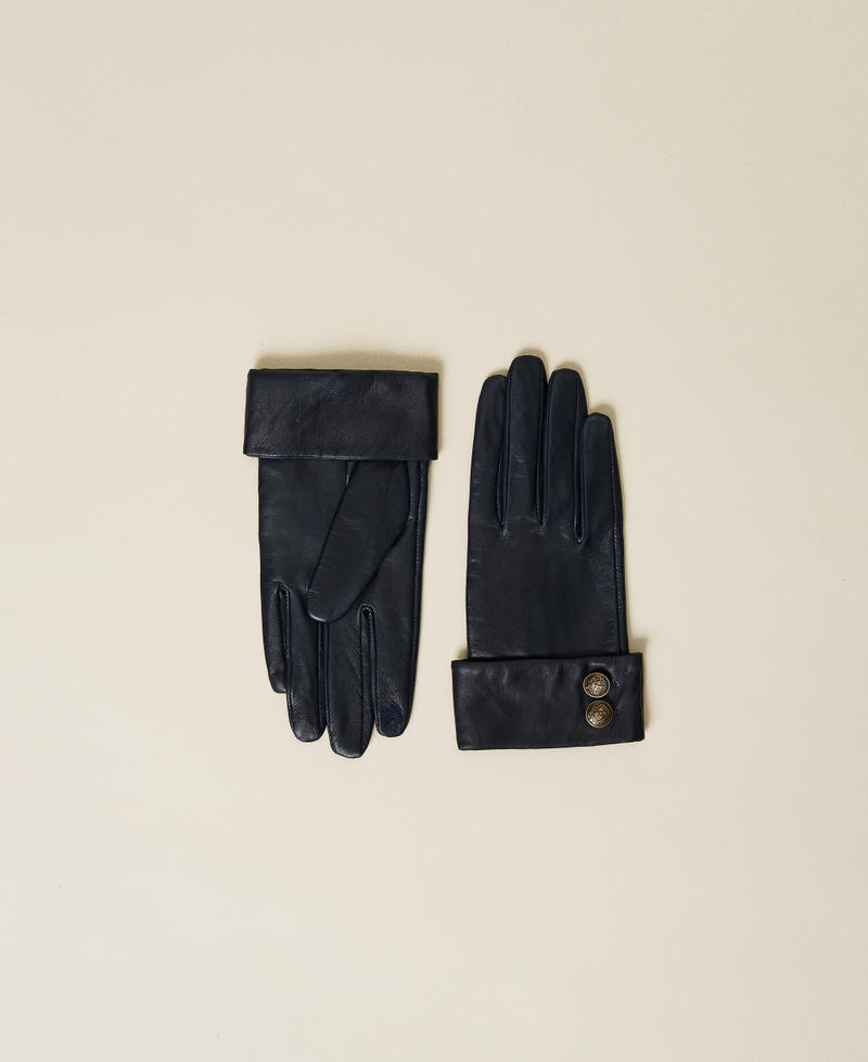 Кожаные перчатки с пуговицами Синий "Синяя форма" женщина 222TA4058-01
