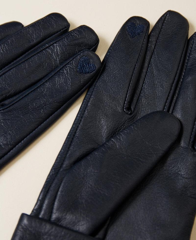 Кожаные перчатки с пуговицами Синий "Синяя форма" женщина 222TA4058-03