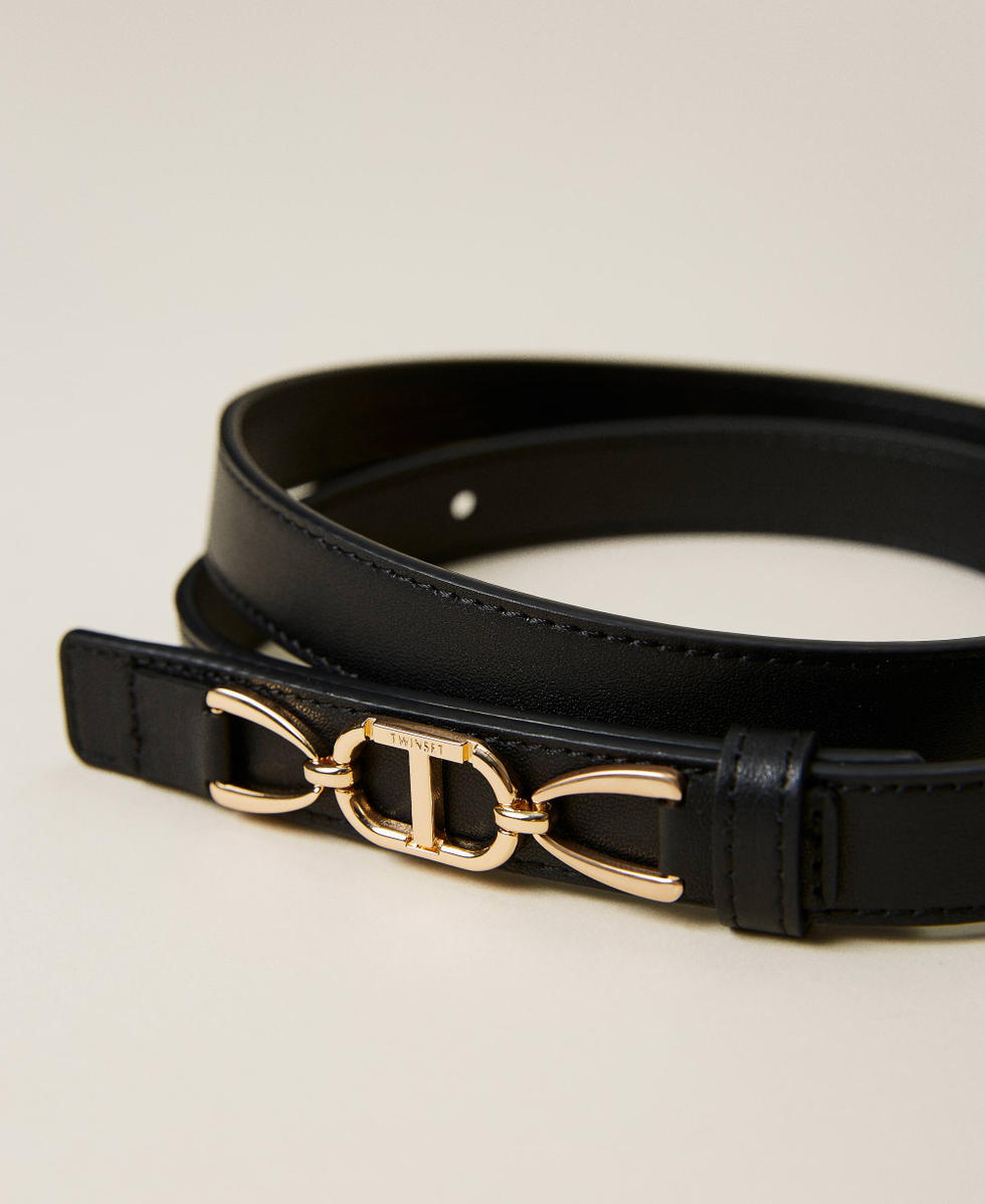 Ceinture en cuir avec barrette siglée Femme, Noir | TWINSET