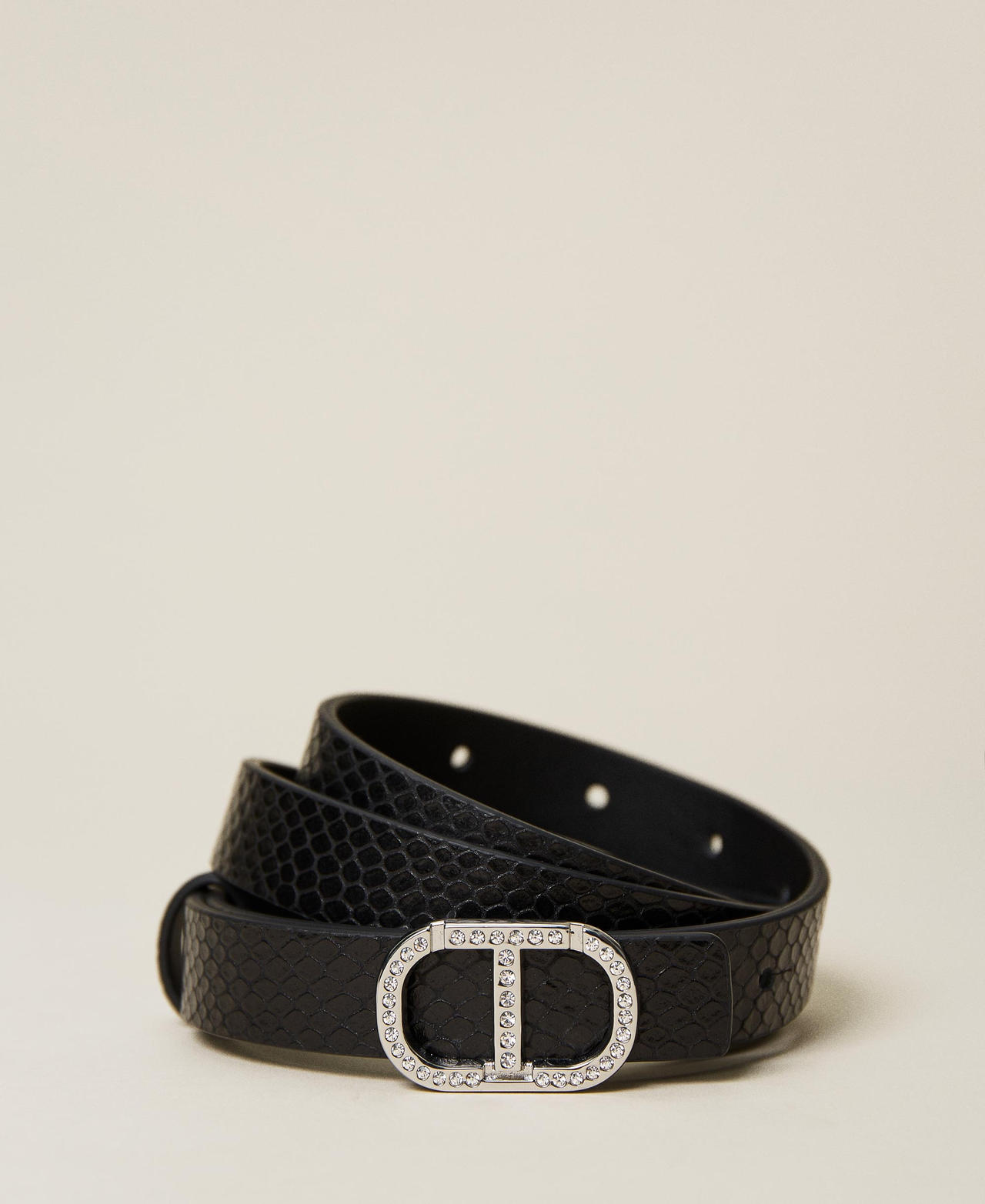 Ceinture en cuir avec imprim&eacute; serpent