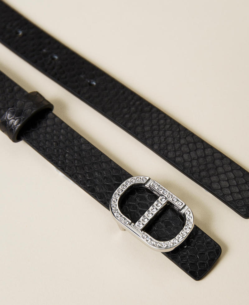 Ceinture en cuir avec imprim&eacute; serpent
