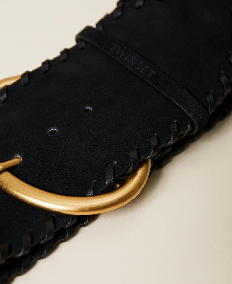 High waist leather belt with threadings Black Woman 222TA4068-02