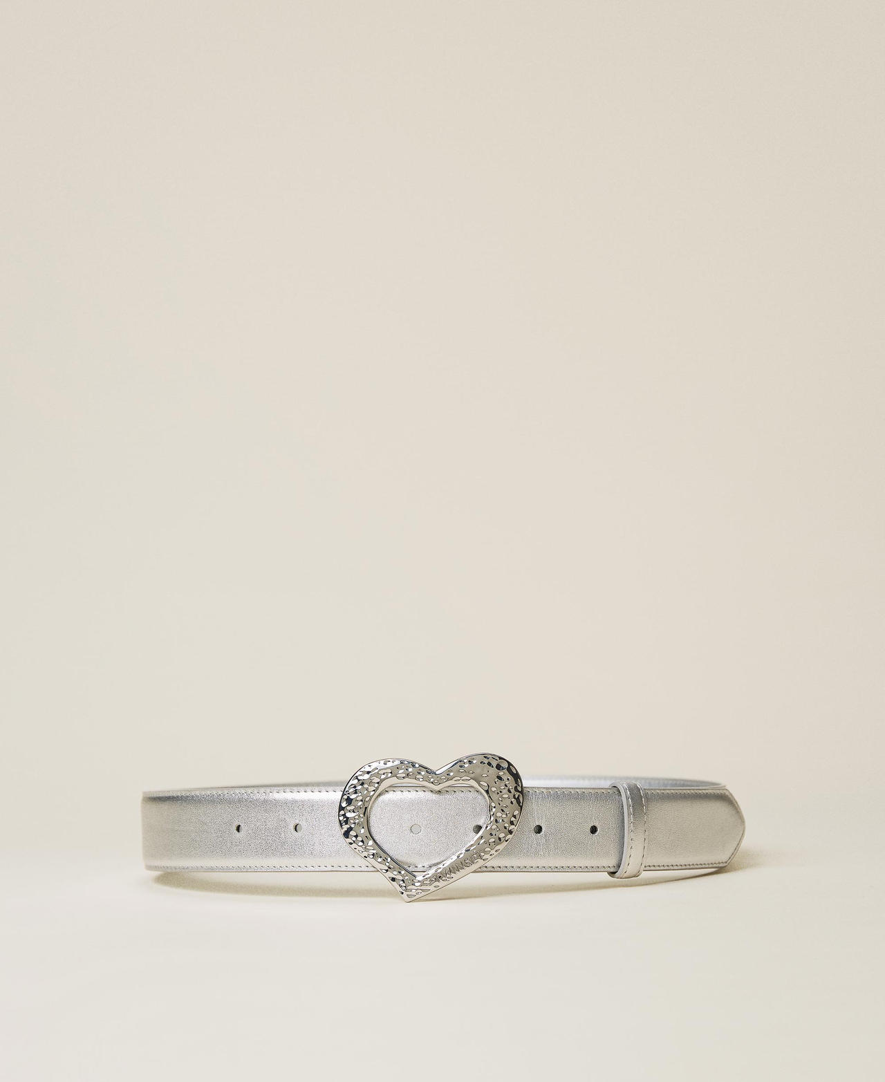 Leather belt with heart shaped buckle Woman, Silver | TWINSET Milano