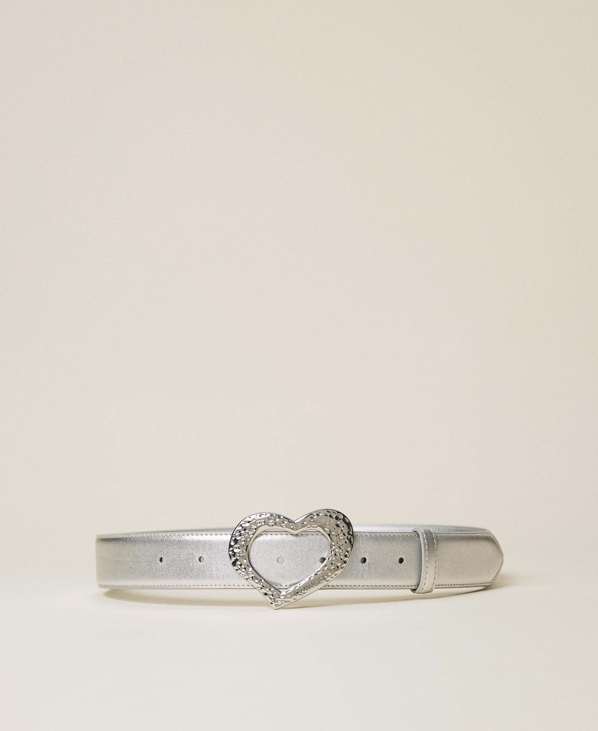 Leather belt with heart shaped buckle