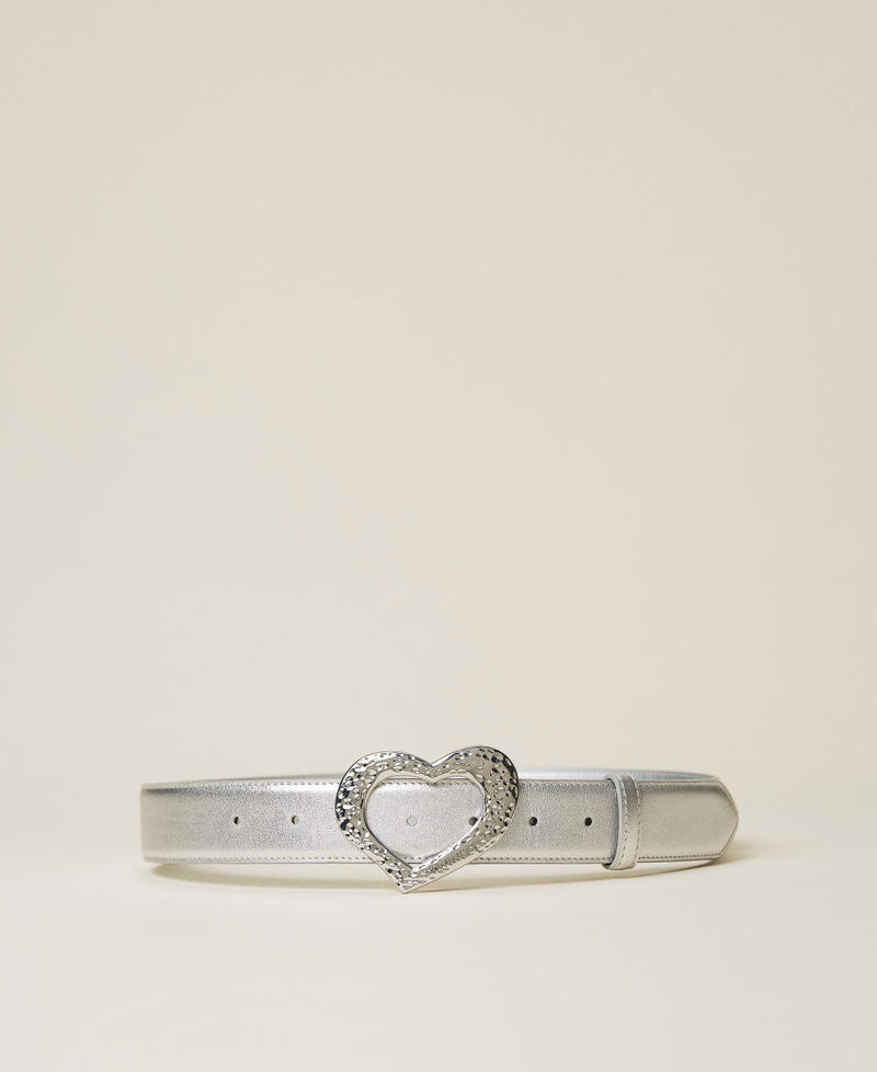 Leather belt with heart shaped buckle