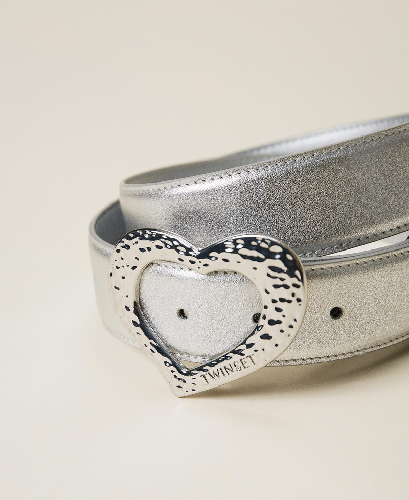 é Heart buckle belt、tシャツ（黒） Silver Hammered Heart - Black Italian Leather Silver Heart