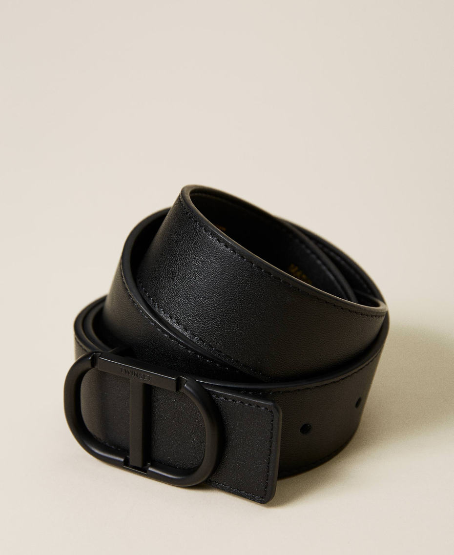Cinturón de piel con logotipo a juego Negro Mujer 222TA406A-01