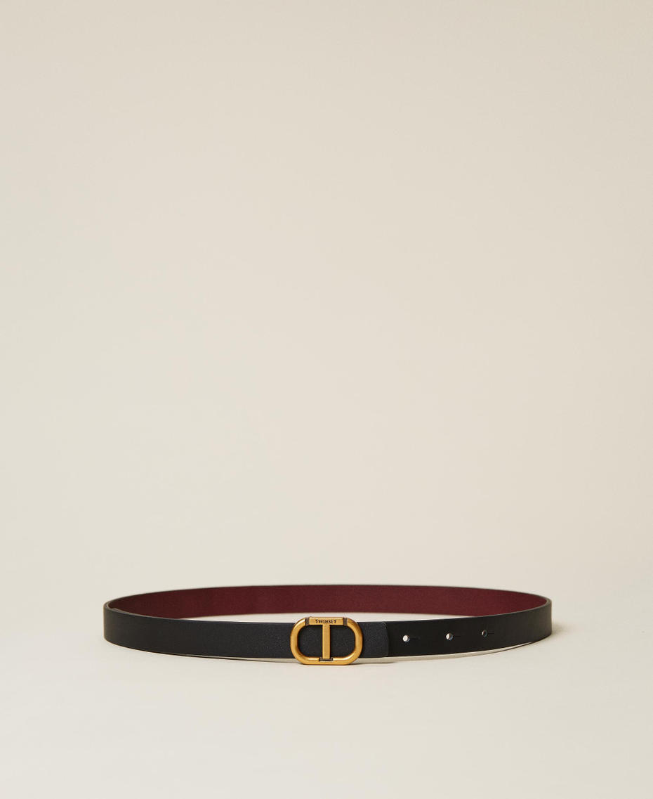 Cintura sottile reversibile in pelle con logo Bicolor Nero / Grape Donna 222TA406G-01
