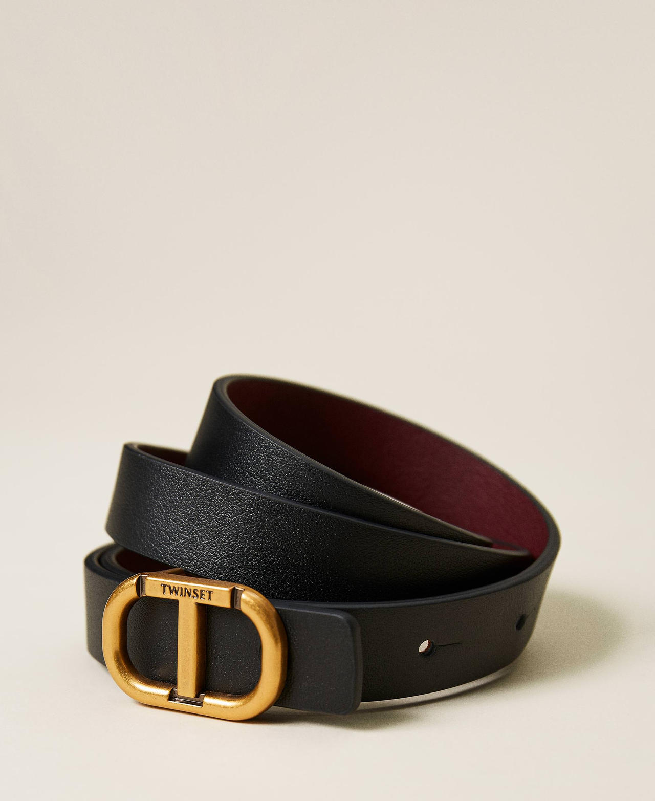 Cintura sottile reversibile in pelle con logo Bicolor Nero / Grape Donna 222TA406G-02