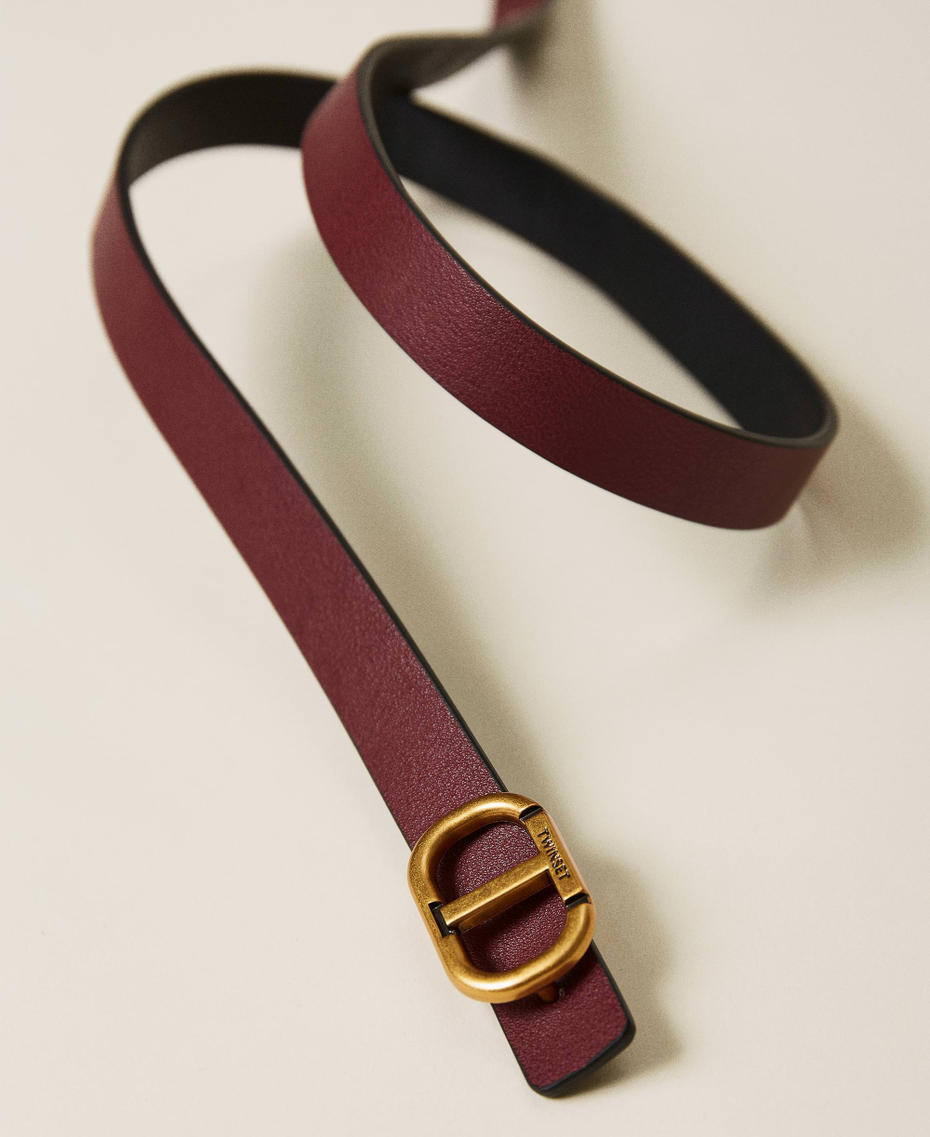 Reversible thin leather belt with logo Two-tone Black / Grape Woman 222TA406G-03