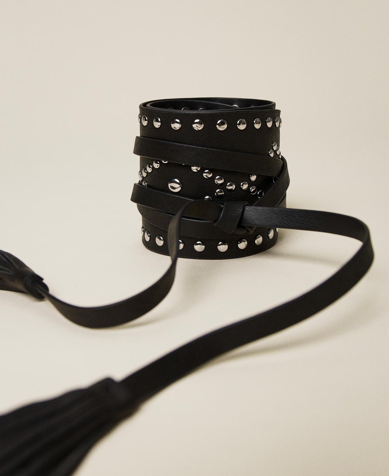 Leather sash belt with studs