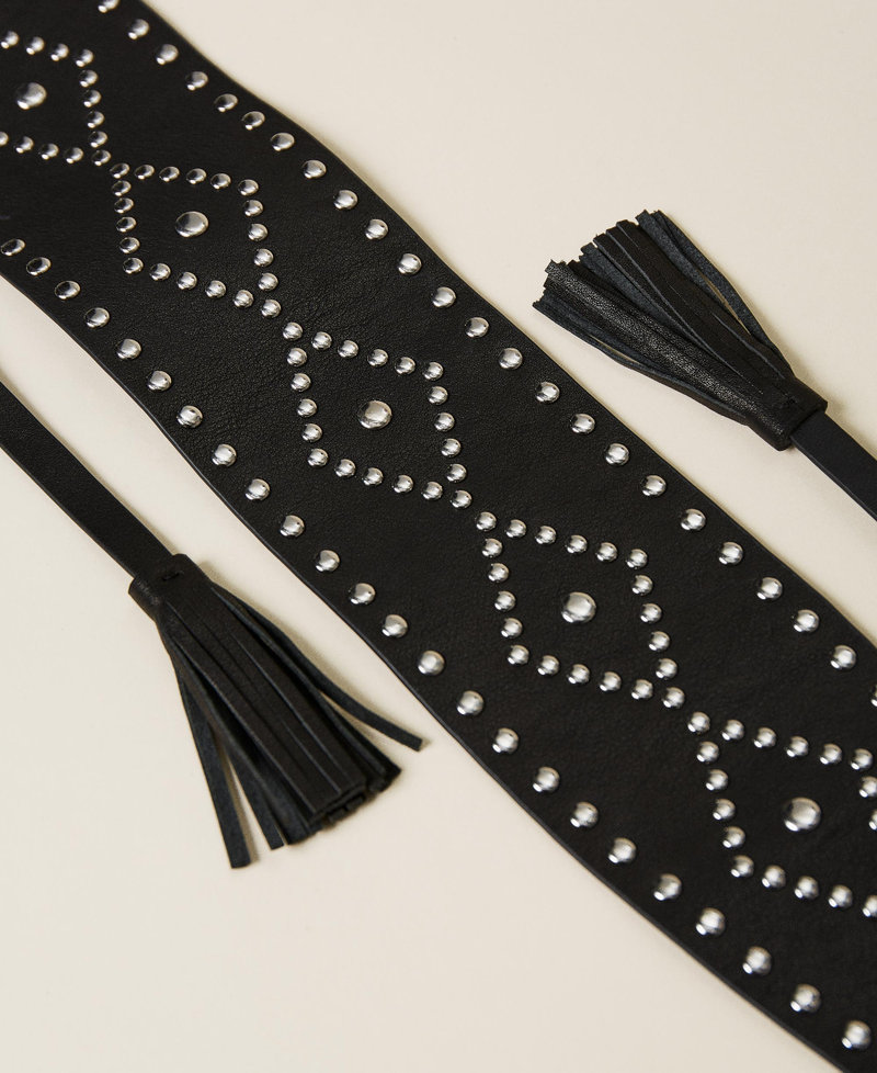 Leather sash belt with studs