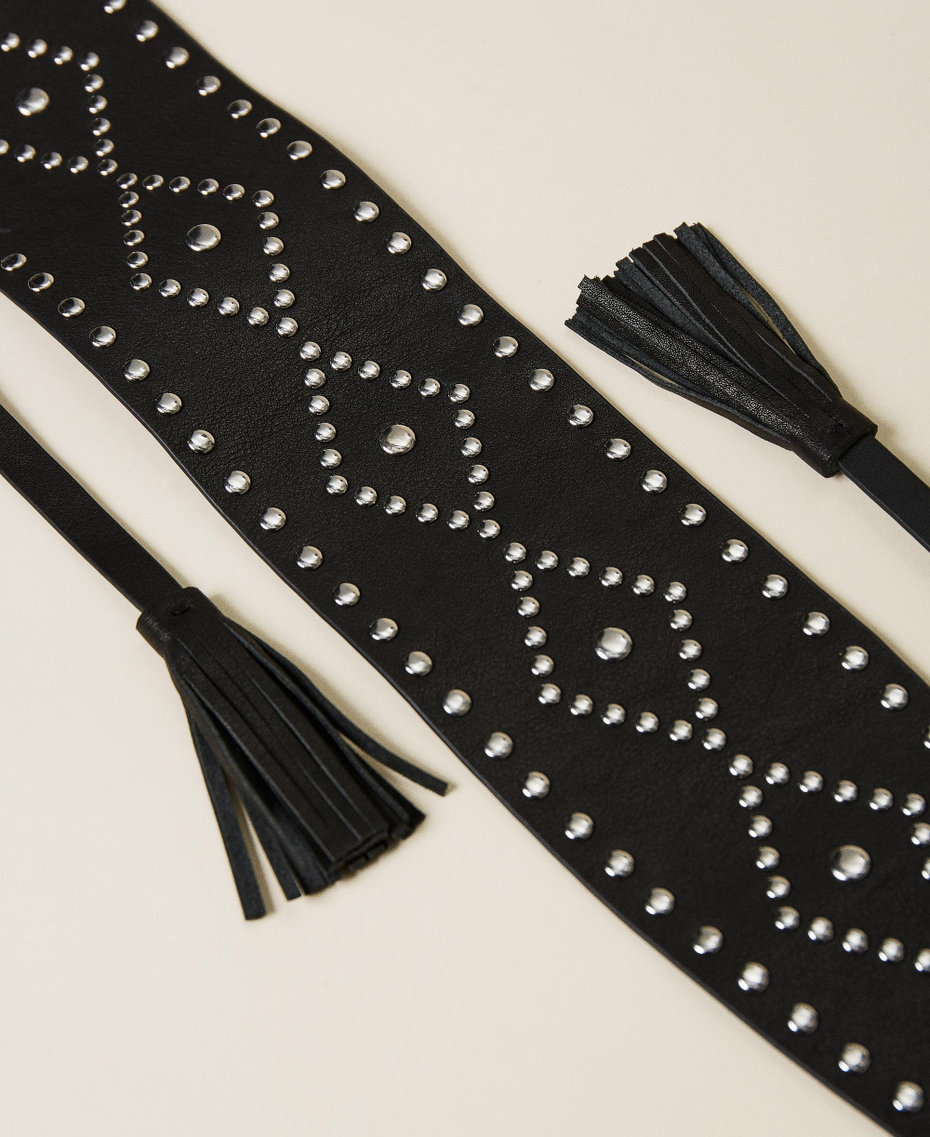 Leather sash belt with studs