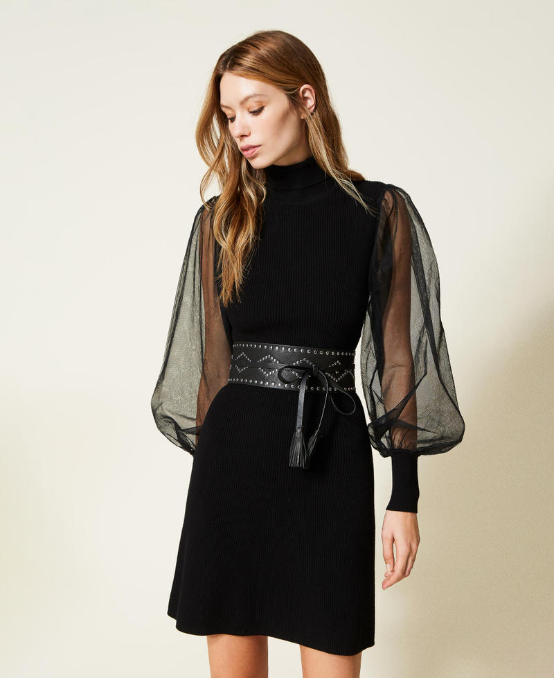 Leather sash belt with studs